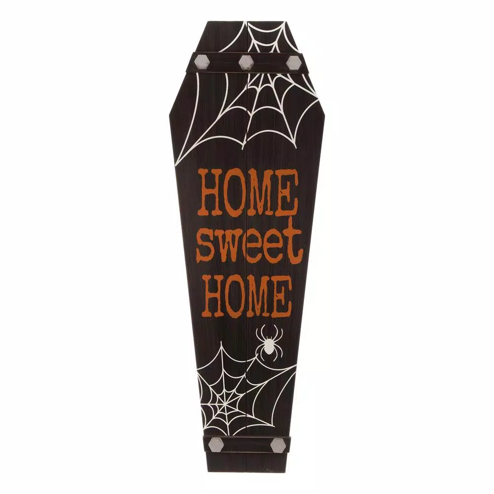 Glitzhome 42 in. Halloween Wooden Coffin Porch Leaning Decor - Home Sweet Home Sign