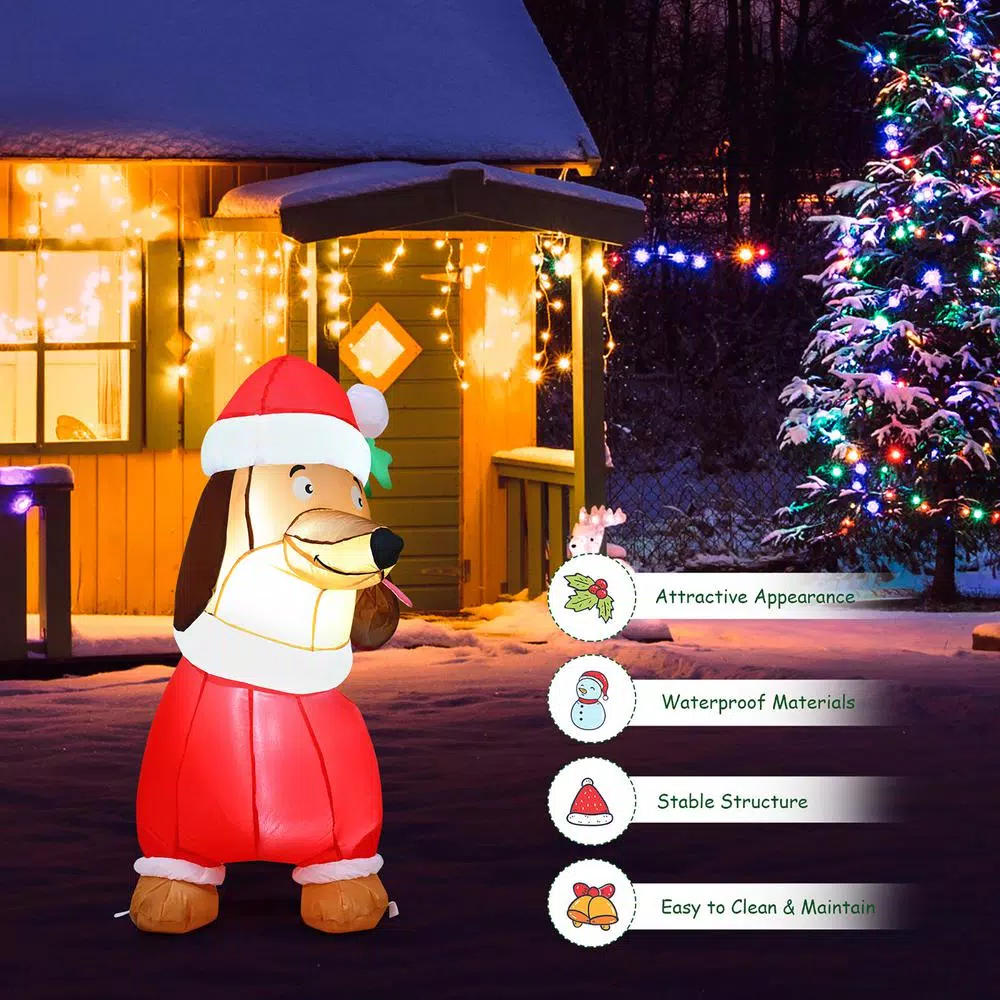 Costway 5 ft. Christmas Inflatable Dog with LED Lights and Waterproof Fan