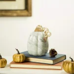 Glitzhome 5.71 in. Gray Marble Tall Glass Pumpkin - Handmade Indoor Tabletop Decor thumbnail 6