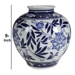 Benjara White and Blue Floral Ceramic Pot Shaped Table Vase thumbnail 3
