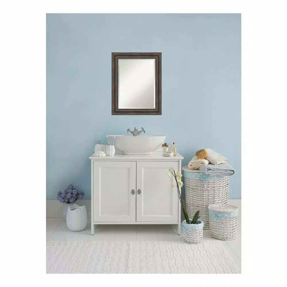 Amanti Art 23.5 in. W x 29.5 in. H Rustic Pine Wood Framed Beveled Edge Bathroom Vanity Mirror