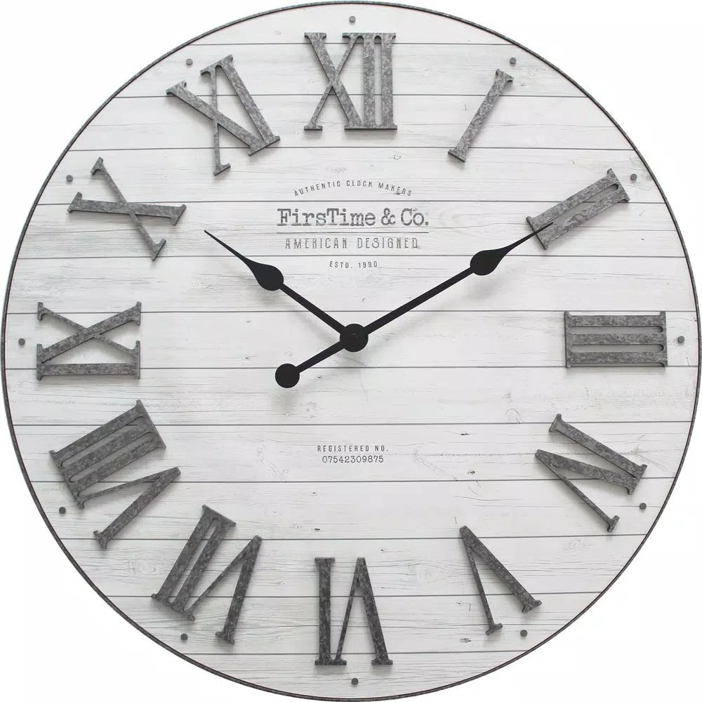 FirsTime & Co. Emmett 27 in. Shiplap Wall Clock - Industrial Farmhouse Decor