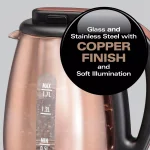 Hamilton Beach 1.7L Glass Electric Kettle with Copper Stainless Steel Base, 1500W Rapid Boil thumbnail 3