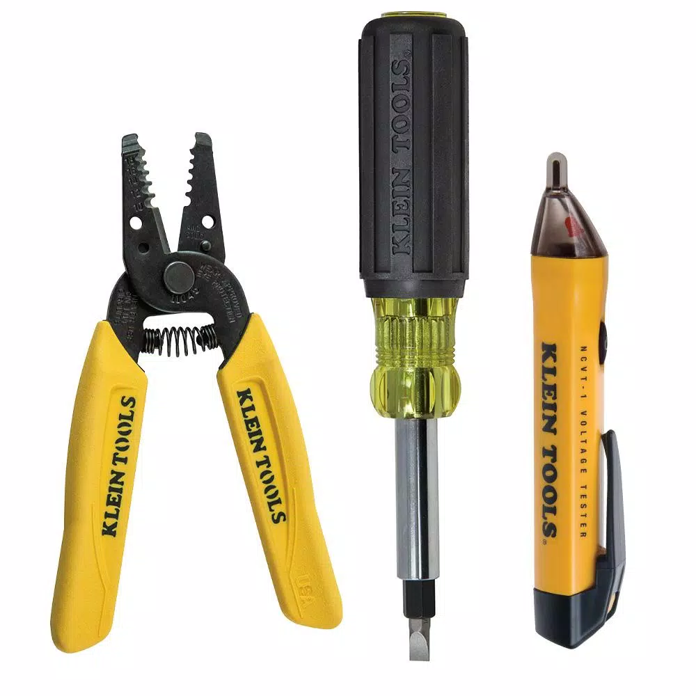 Klein Tools 3-Piece Electrical Tool Set with Non-Contact Voltage Tester, Multi-Bit Screwdriver and Wire Stripper