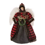 Glitzhome 12 in. Plaid Angel Christmas Tree Topper Figurine Decoration thumbnail 1