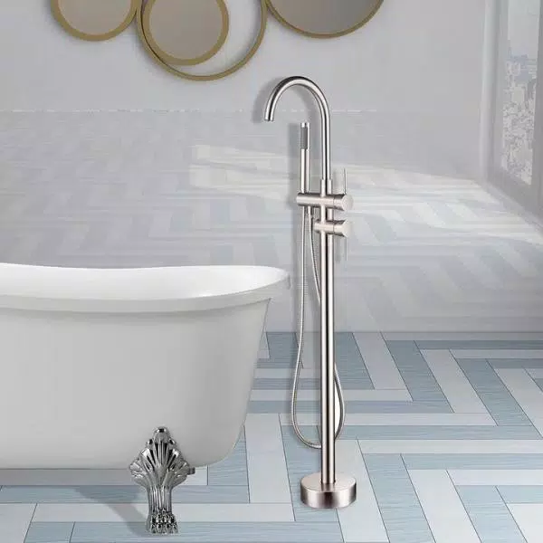 Vanity Art 46 in. Freestanding Single Handle Claw Foot Tub Faucet with Hand Shower, Brushed Nickel