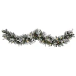 Nearly Natural 6 ft. Pre-lit Flocked Mixed Pine Artificial Christmas Garland with 50 LED Lights thumbnail 1