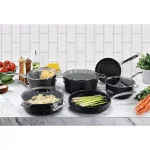 GRANITESTONE StackMaster 10-Piece Non-Stick Diamond Infused Aluminum Cookware Set with Glass Lids thumbnail 4