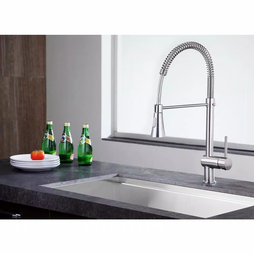 ANZZI Carriage Single Handle Kitchen Faucet, Brushed Nickel, Modern Deck Mount