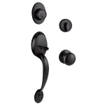 Design House Coventry Matte Black Entry Door Handleset with Cambridge Interior Knob and Single Cylinder Deadbolt thumbnail 1