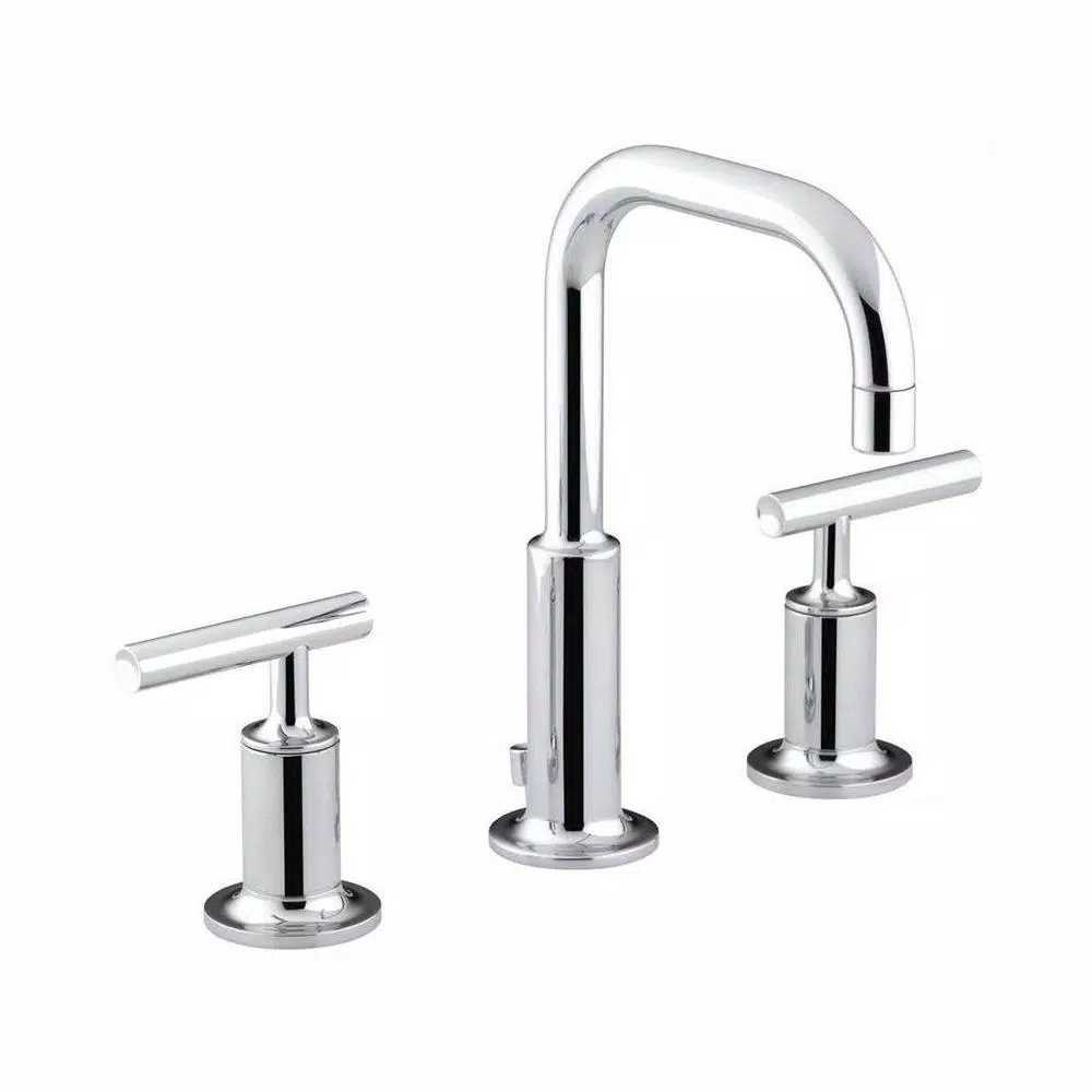KOHLER Purist 8 in. Widespread Bathroom Faucet, Polished Chrome, Low Gooseneck Spout