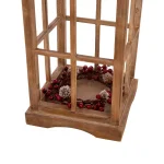 Glitzhome Brown Christmas Farmhouse Wood and Metal Lantern Set of 2 thumbnail 6