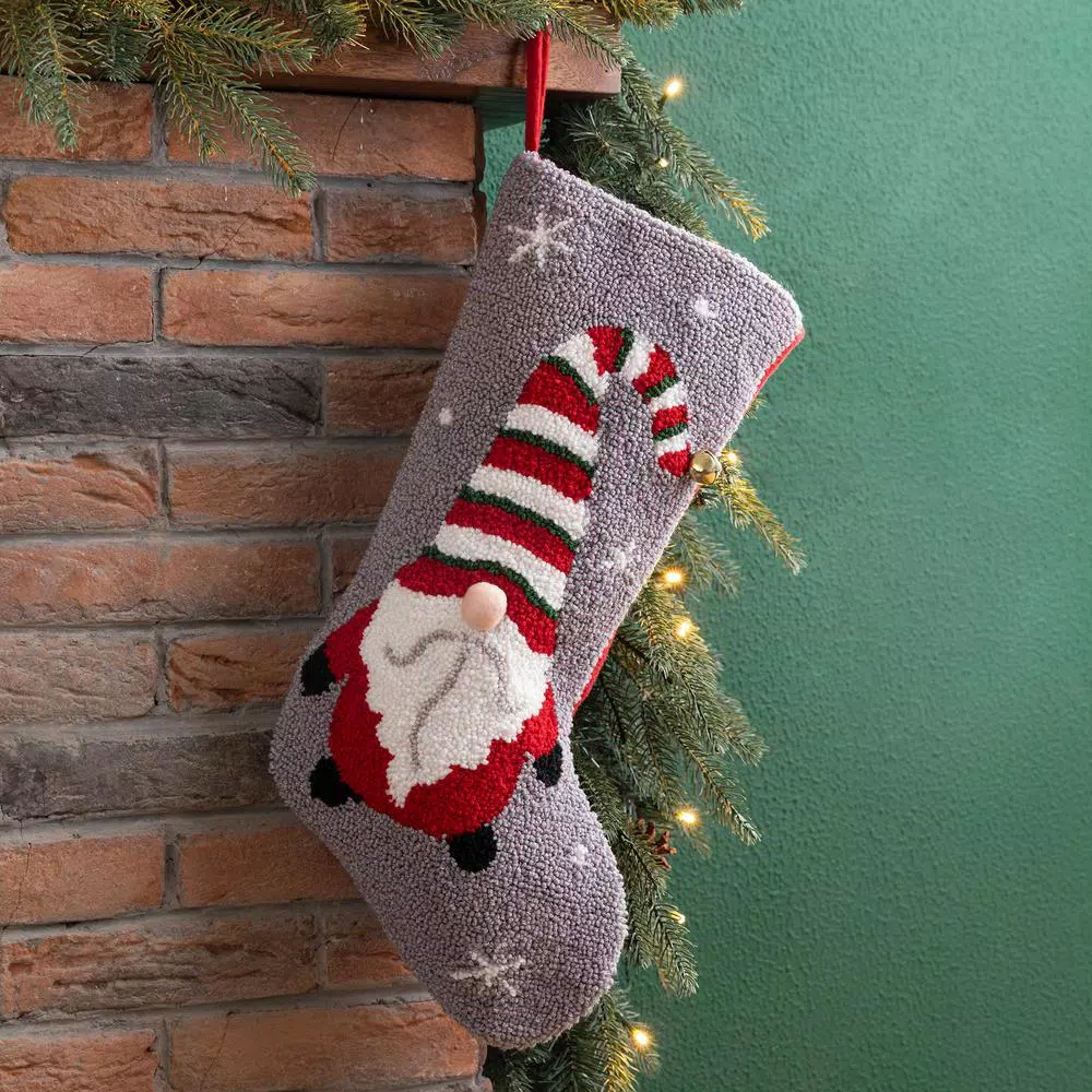Glitzhome 21 in. Gnome Hooked Christmas Stocking - Multi-Color Festive Holiday Decor