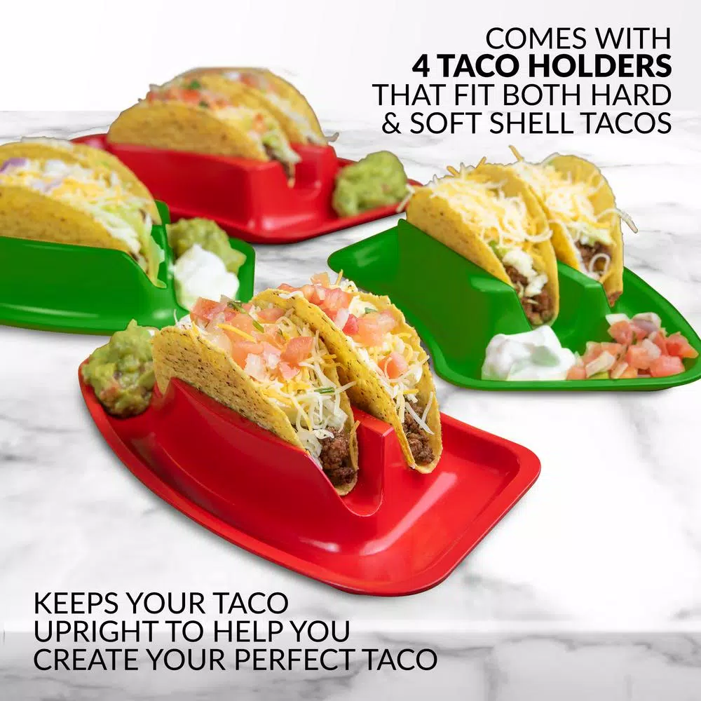 TACO TUESDAY Red Lazy Susan Taco Bar with 16 oz. Removable Warming Pot and 4 Taco Holders
