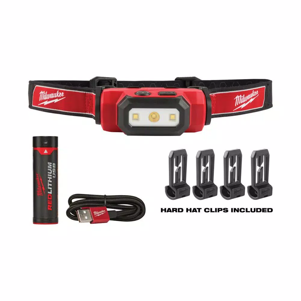 Milwaukee 475 Lumen LED Rechargeable Hard Hat Headlamp & BOLT Vented Hard Hat Combo