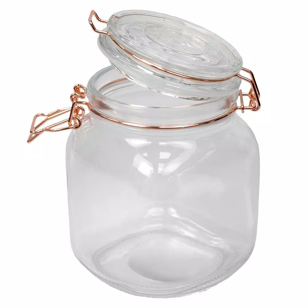 Unbranded Medium Glass Pickling Jar with Rose Gold Metal Clamp and Rubber Seal, 33.8 oz