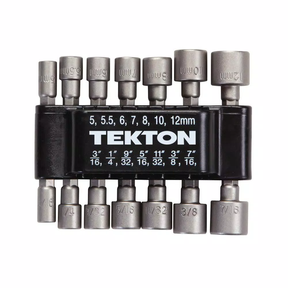 TEKTON 14-Piece Power Nut Driver Bit Set, 3/16 in. to 7/16 in. and 5 mm to 12 mm, Hex Shank