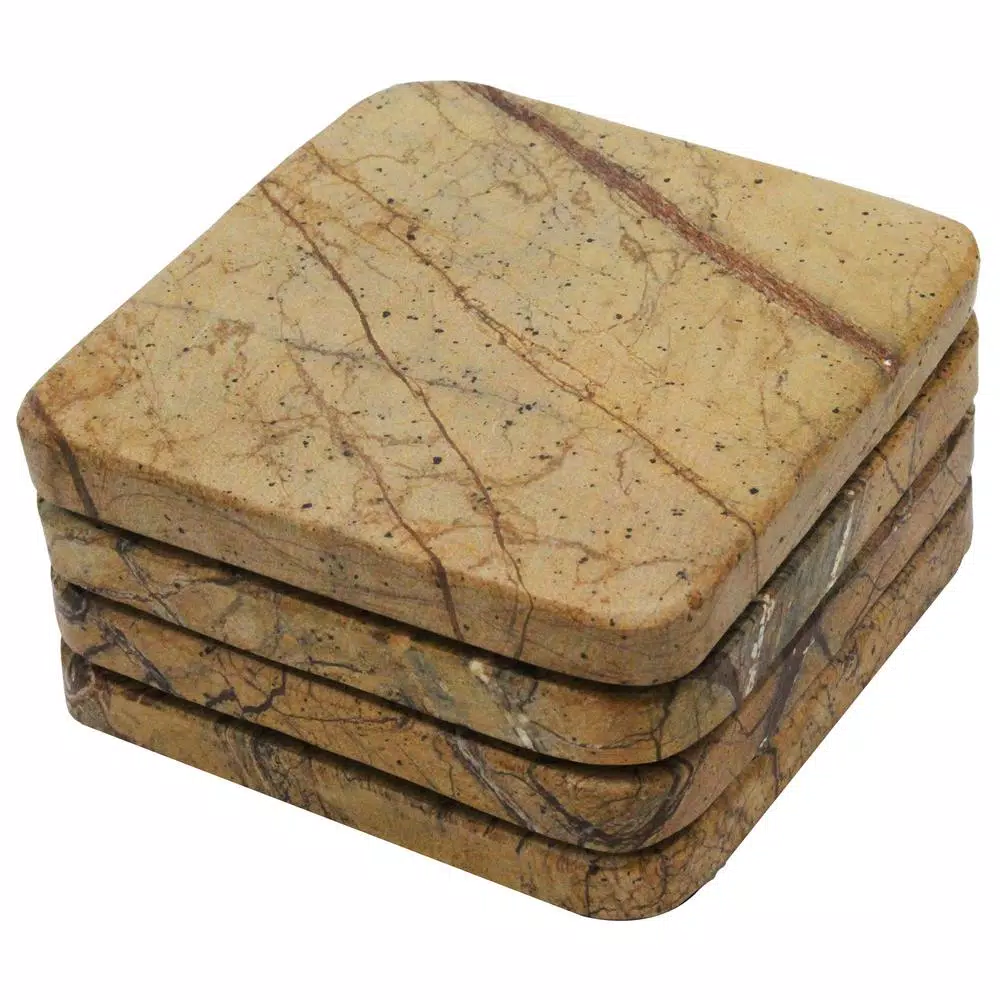 Unbranded Jodhpuri 4-Piece Brown Forest Natural Marble Coaster Set