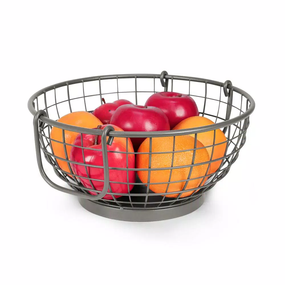 Spectrum Mason Industrial Gray Steel Fruit Bowl Basket with Handles, Farmhouse Style Kitchen Organizer