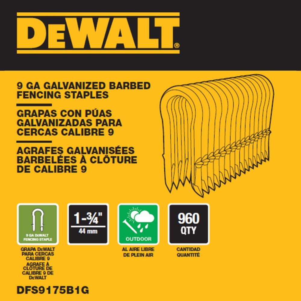 DEWALT 9-Gauge Galvanized Barbed Paper Tape Fencing Staples, 1.75 in., 960 ct.