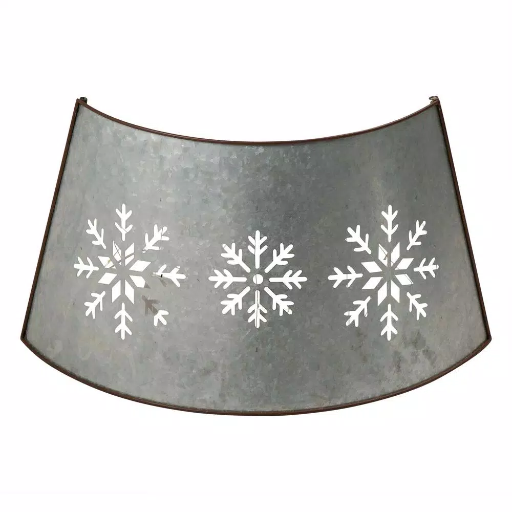 Glitzhome 26 in. Snowflake Diecut Metal Tree Collar with Light String, Silver