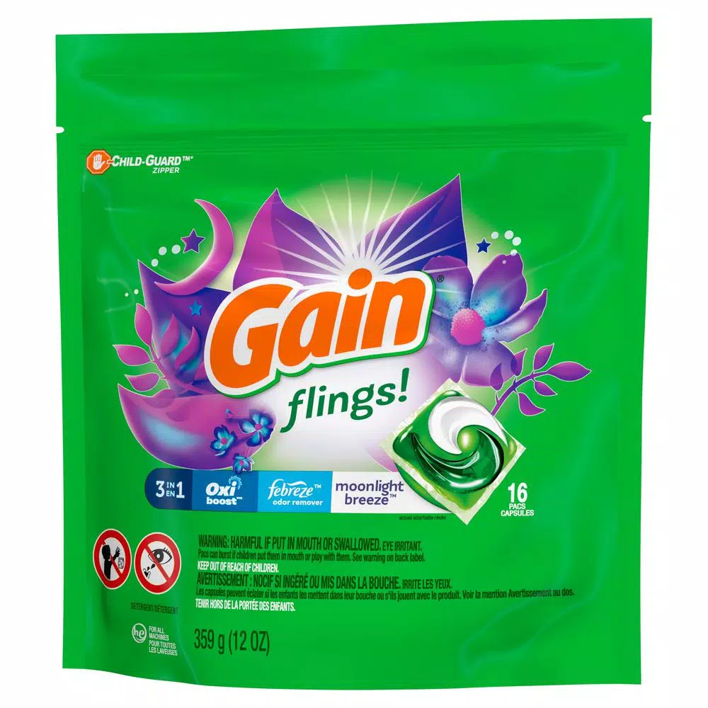 Gain Flings Moonlight Breeze Scent Laundry Detergent Pods, 16-Count (6-Pack)