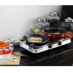 MegaChef 2-Burner Infrared Electric Hot Plate Cooktop, 1700W, Sleek Steel thumbnail 4