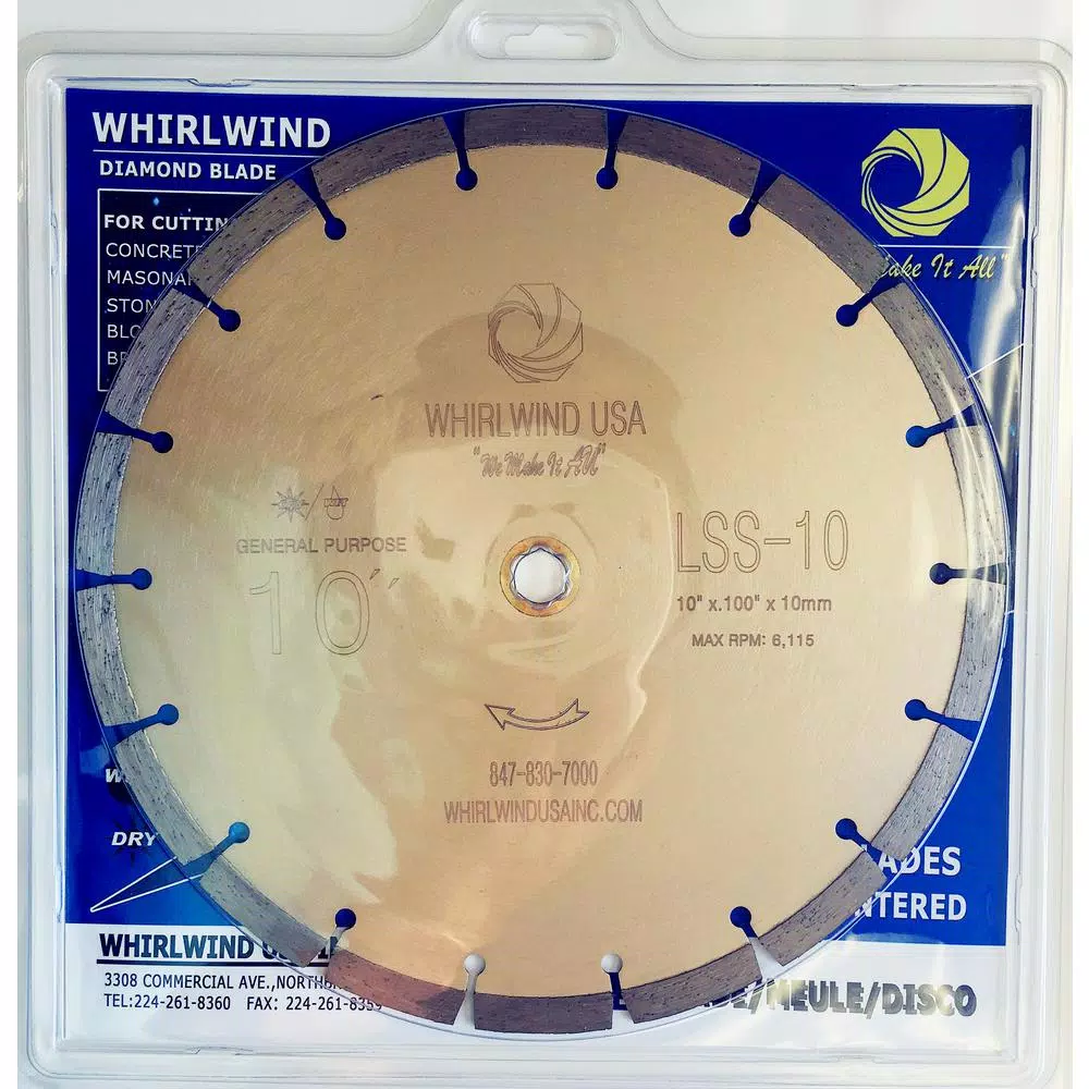 Whirlwind USA 10 in. 18-Teeth Segmented Diamond Blade for Concrete, Stone, Brick, and Masonry