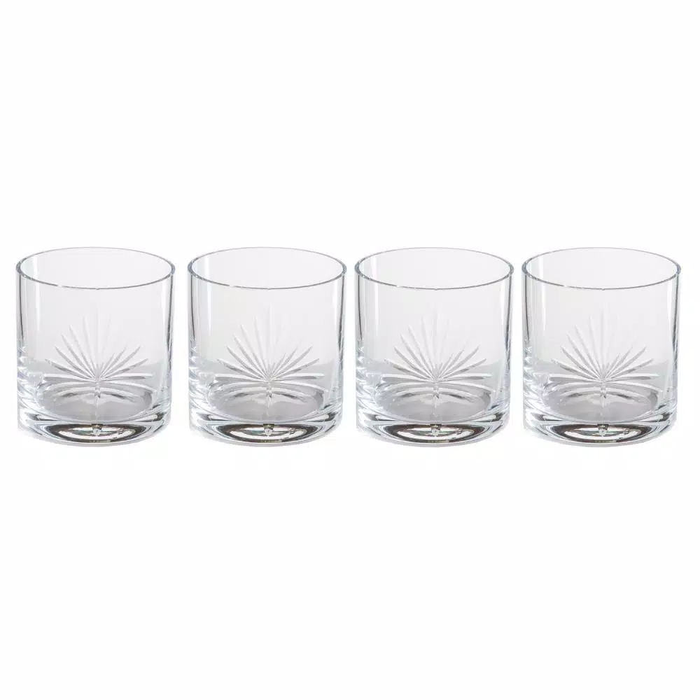 Abigails Palmetto 16 oz. Double Old-Fashioned Glass Set of 4 - Hand-Etched Palm Design