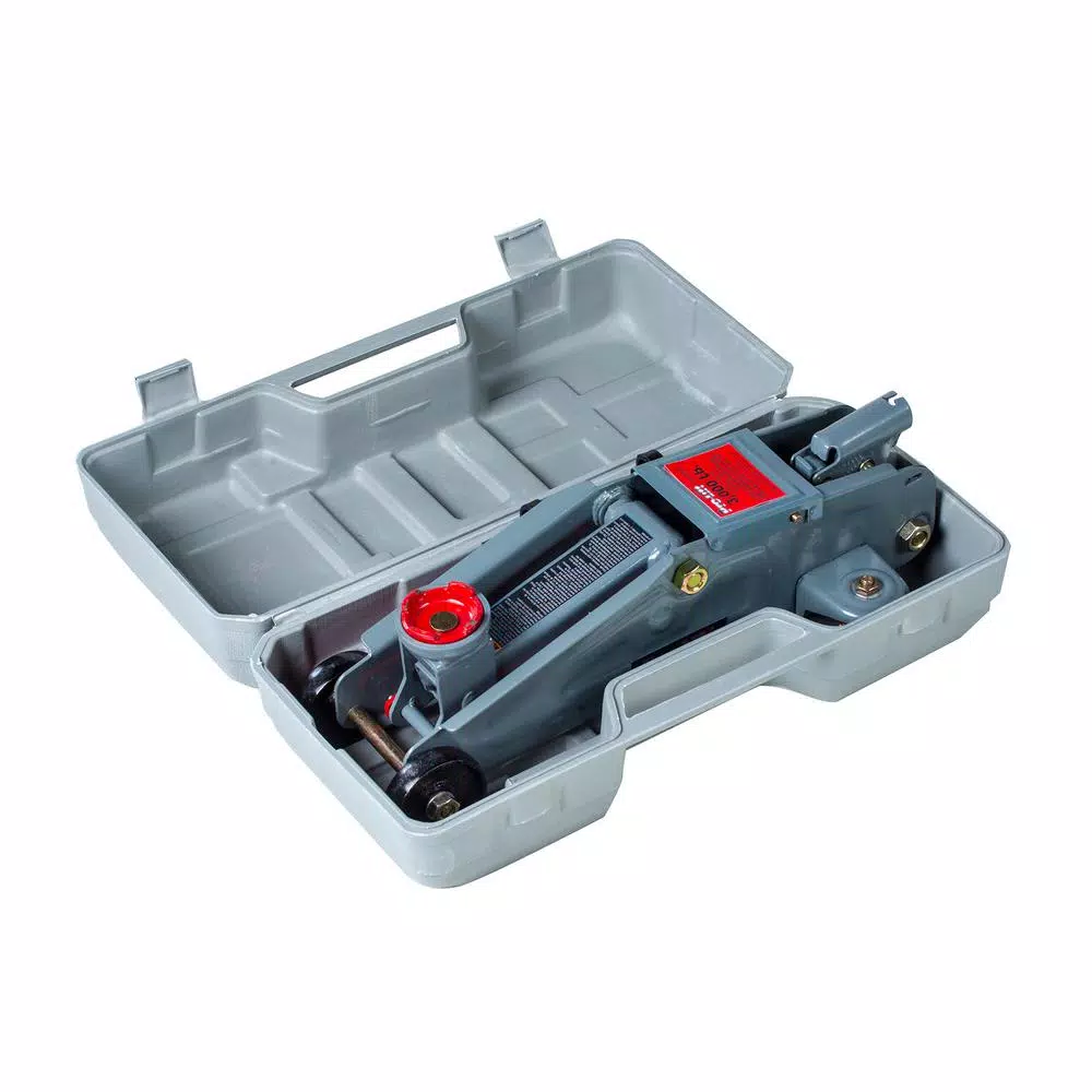 Pro-Lift 3000 lbs. Capacity Hydraulic Trolley Floor Jack with Blow Molded Case, Grey