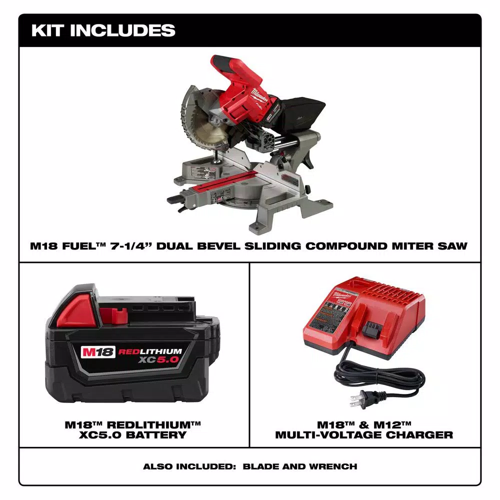 Milwaukee M18 FUEL 7-1/4 in. Dual Bevel Sliding Compound Miter Saw Kit with 5.0 Ah Battery