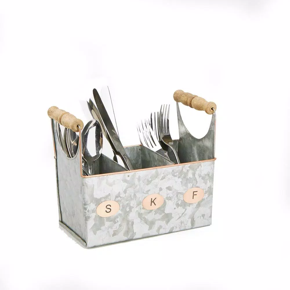 Mind Reader Silver Galvanized Steel Utensil Caddy - Kitchen Condiment & Flatware Organizer