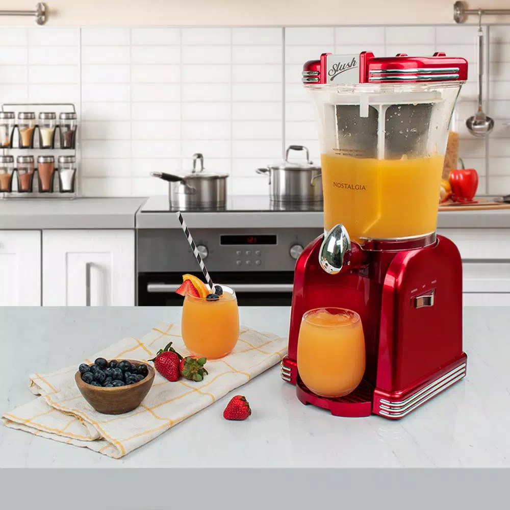 Nostalgia Retro Red 32 oz. Single Speed Slush Drink Blender with Ice Crushing