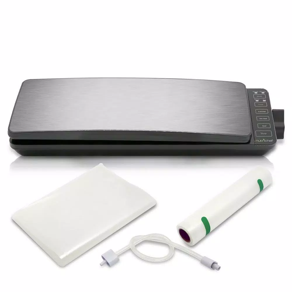 NutriChef Stainless Steel Electric Vacuum Sealer with Reusable Bags and Roll