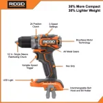 RIDGID 18V SubCompact Brushless Cordless 3-Tool Combo Kit with (2) 2.0 Ah Batteries, Charger and Bag thumbnail 9