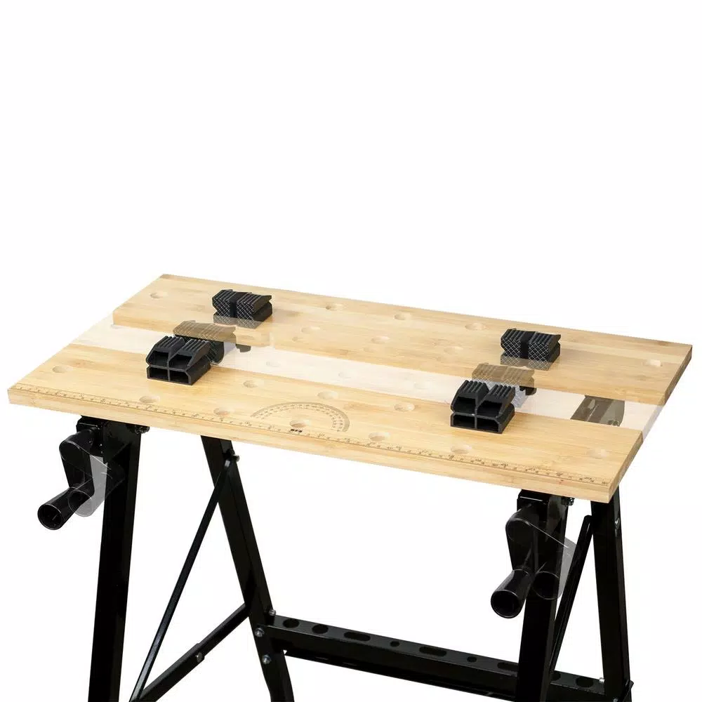 POWERTEC Portable Workbench with Bamboo Top and Heavy-Duty Steel Frame