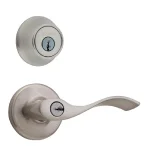 Kwikset Balboa Satin Nickel Exterior Entry Door Lever and Single Cylinder Deadbolt Combo Pack thumbnail 1