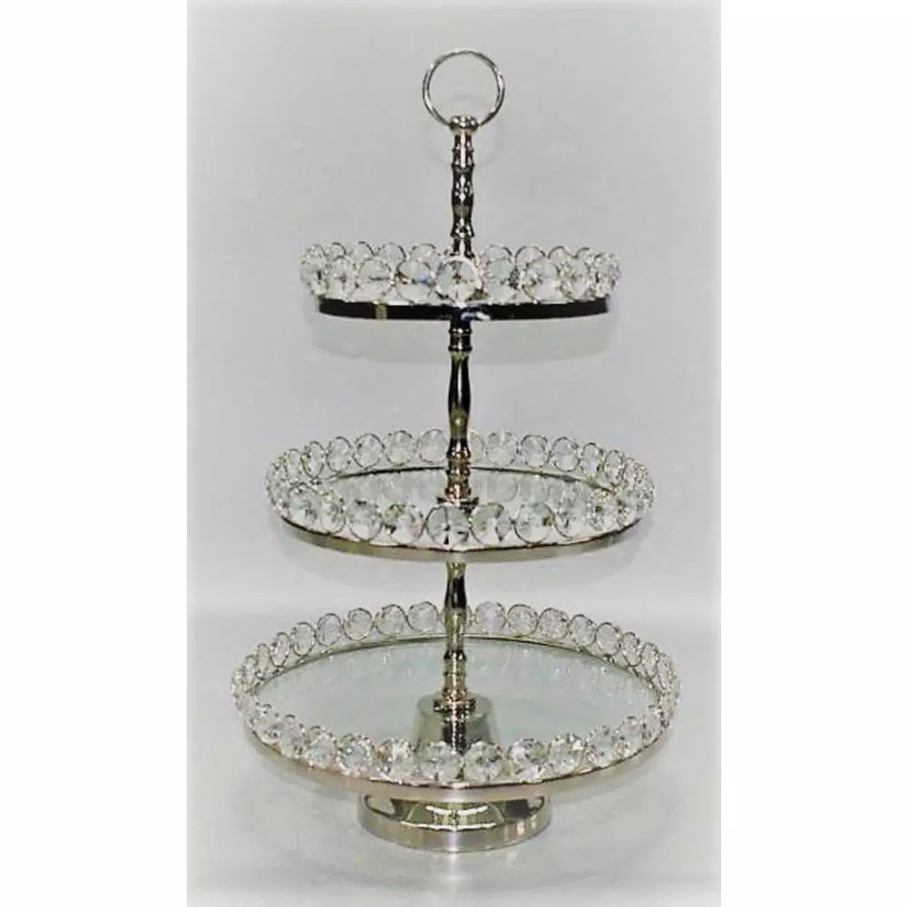 Heim Concept Silver 3-Tier Crystal and Stainless Steel Cake Stand, 20 in. H