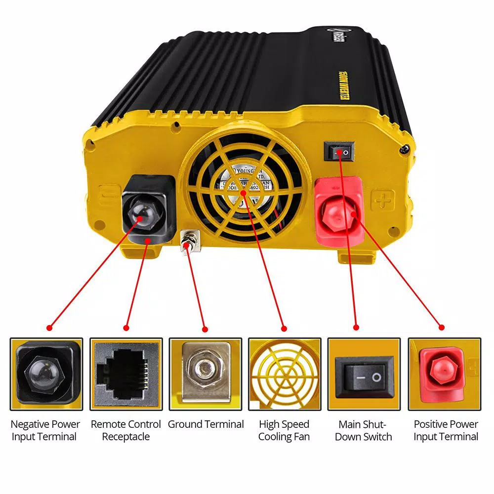 Krieger 1100-Watt 12V to 120V Power Inverter with LCD Display and Installation Kit