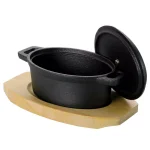 Gibson Home Campton 0.35 qt. Oval Cast Iron Mini Casserole Dish with Lid and Wood Base, Black thumbnail 4
