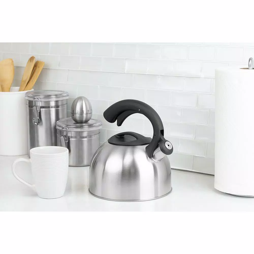 Home Basics 10.5-Cup Stainless Steel Whistling Tea Kettle, Silver