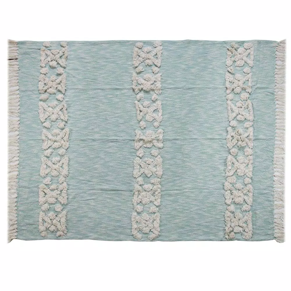 LR Resources Soft Aztec Sky Blue Decorative Throw Blanket - 50 in. x 60 in. Cotton Tufted Throw