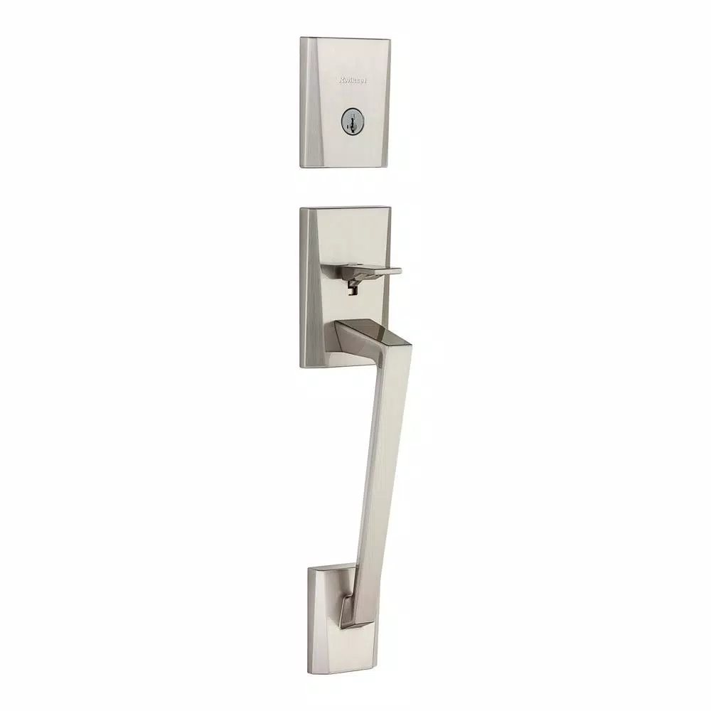 Kwikset Camino Low Profile Satin Nickel Single Cylinder Entry Handleset with Halifax Lever