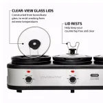 OVENTE 3-Station Slow Cooker and Buffet Server, 4.5 Qt. Silver Stainless Steel thumbnail 4
