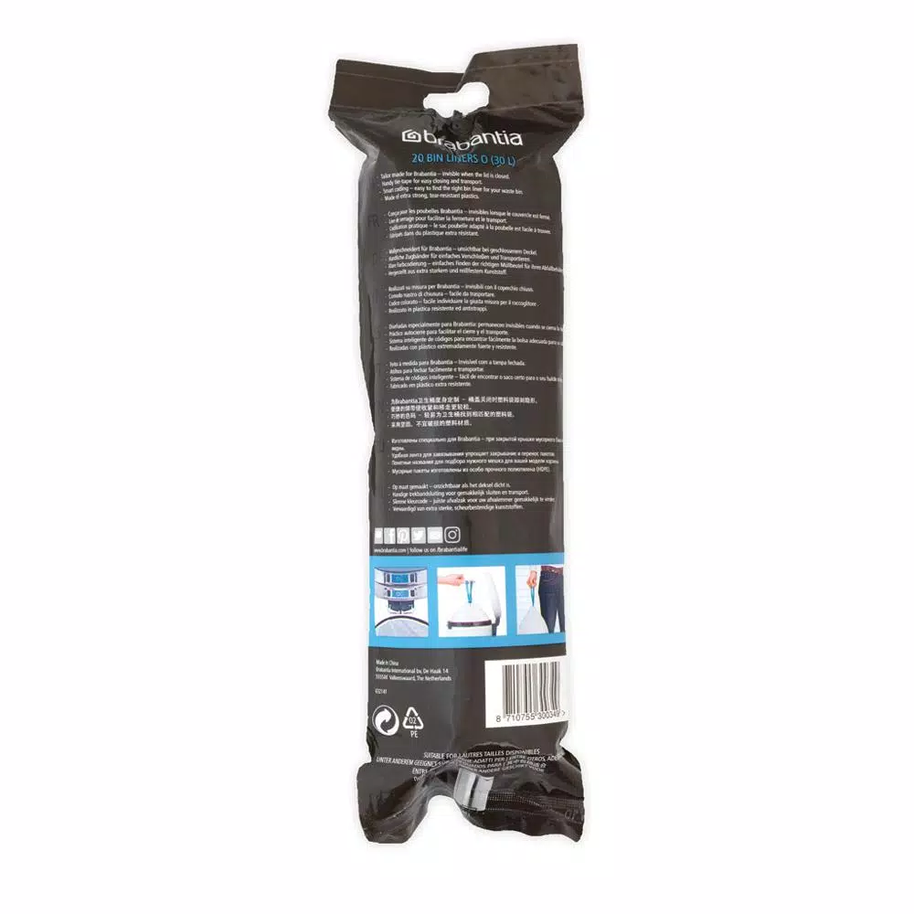 Brabantia PerfectFit Trash Can Liners Code O, 8 Gal (30 L), 240 Count (12 Packs of 20)