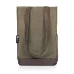 Picnic Time Khaki Green Waxed Canvas 2-Bottle Insulated Wine and Cheese Tote Bag thumbnail 2