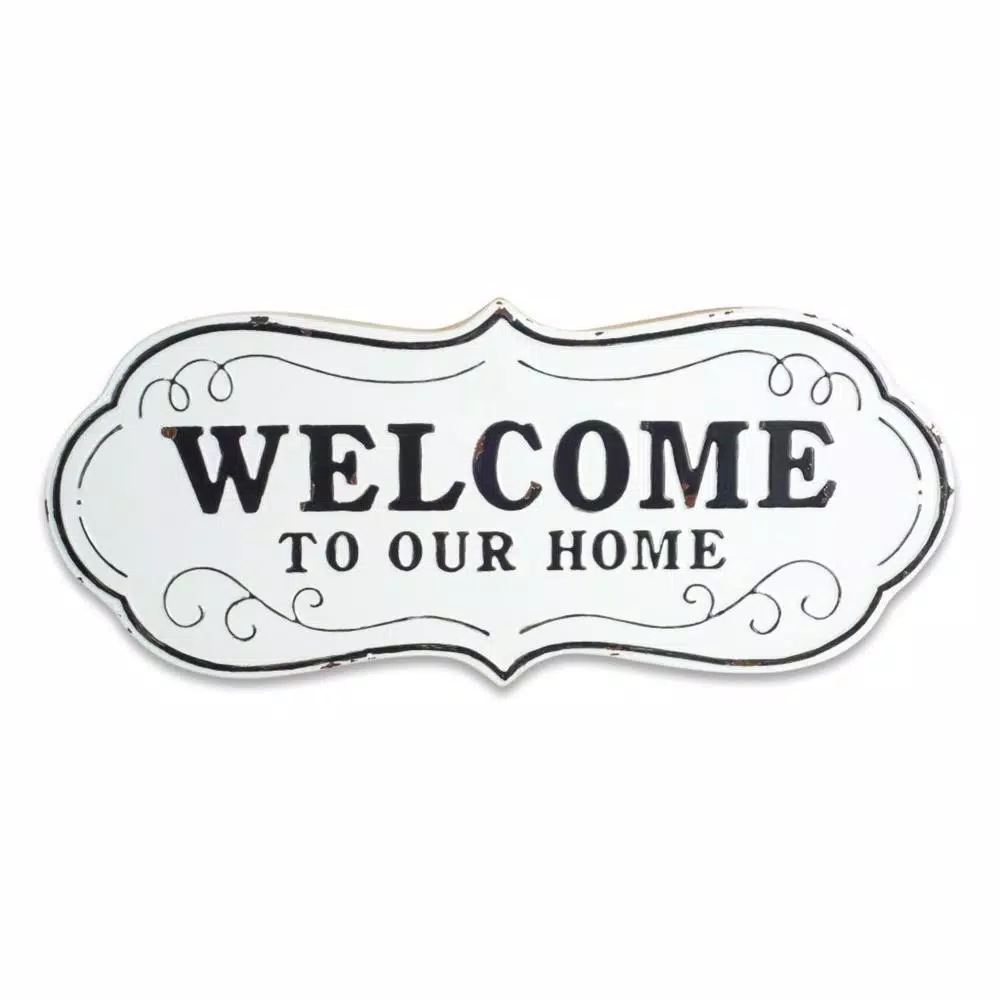 Unbranded Welcome to Our Home Cast Iron Plaque - Black and White Farmhouse Wall Decor