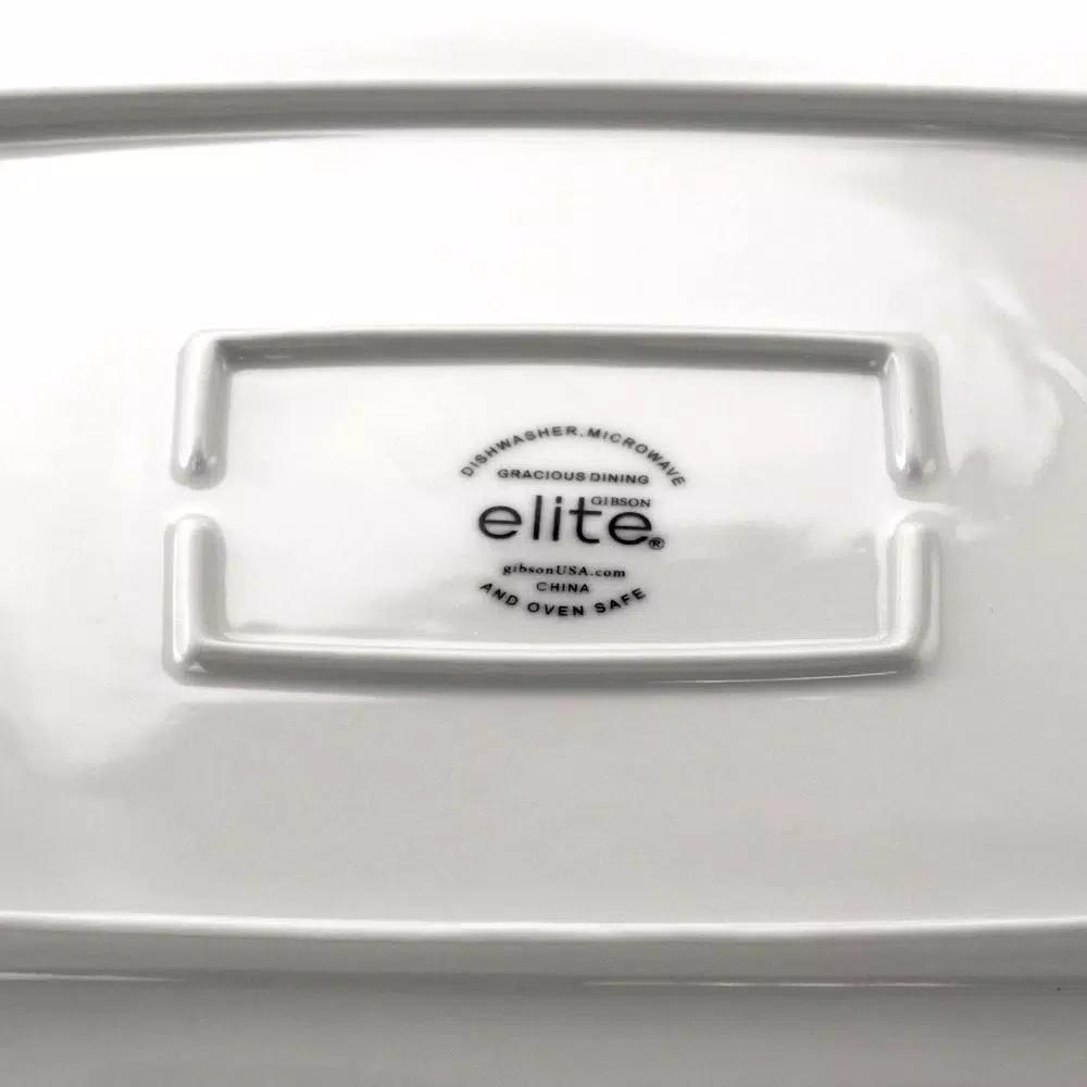 Gibson Elite Gracious 2-Piece White Ceramic Rectangular Serving Platter Set