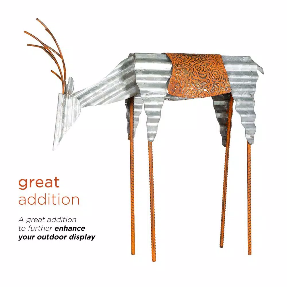 Alpine Corporation 20 in. Metal Rustic Grazing Reindeer Christmas Outdoor Sculpture