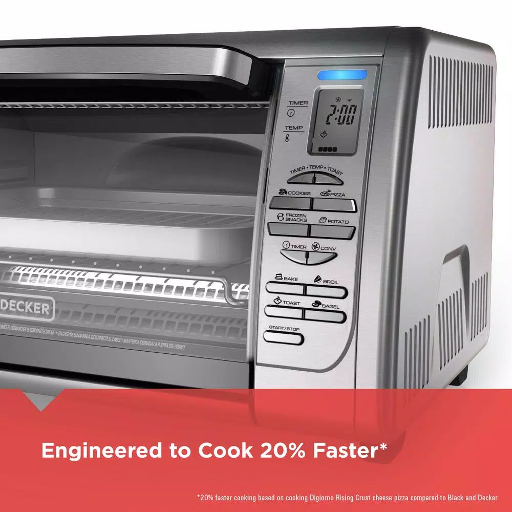 BLACK+DECKER 1500W 6-Slice Stainless Steel Toaster Oven with Convection and Broiler